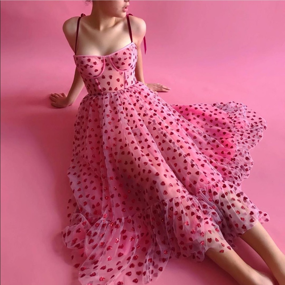 Lirika Matoshi pink hearty corset midi dress